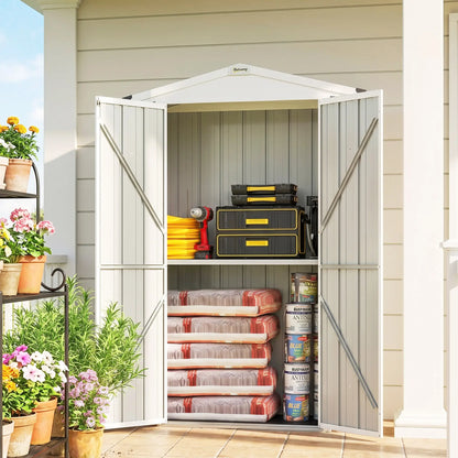 Metal Garden Shed with Shelf, Apex Roof, Light Grey Sheds at Gallery Canada