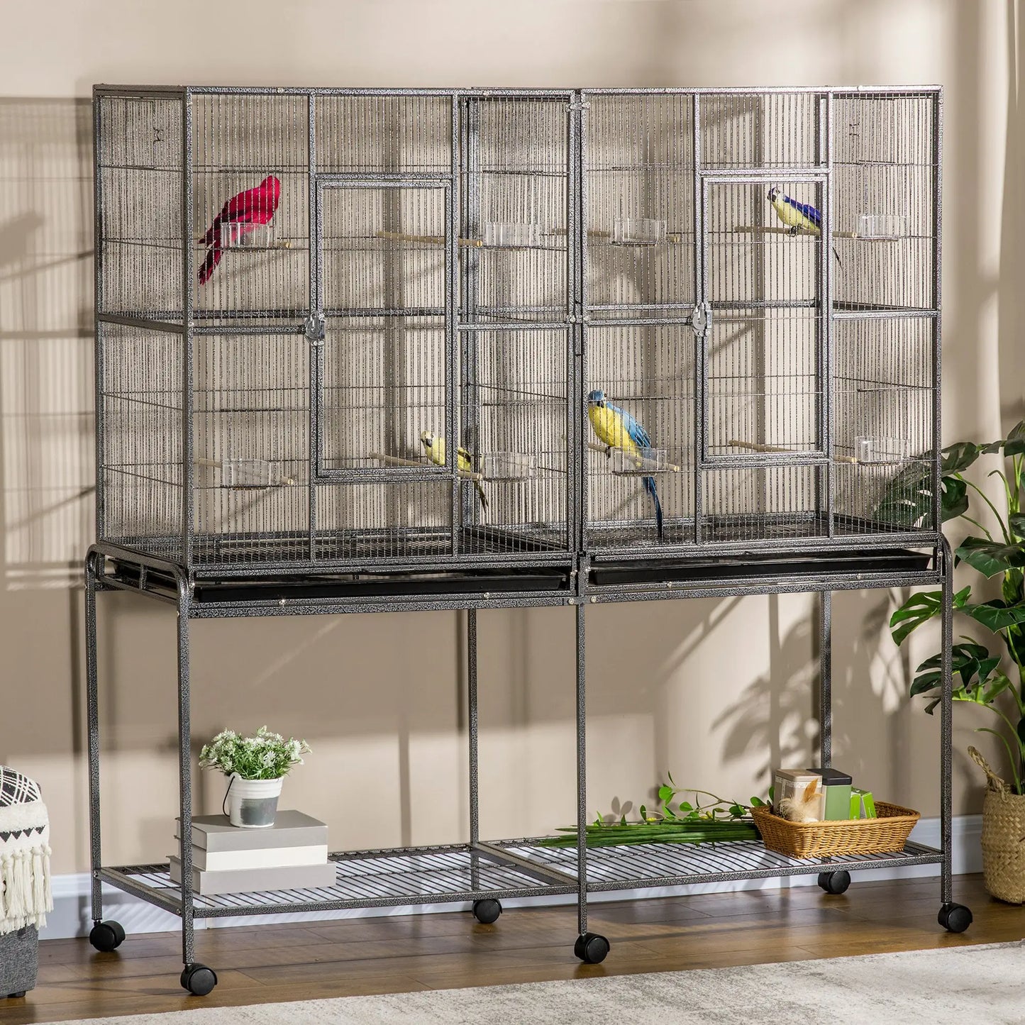 64" Extra Large Bird Cage, Rolling Metal Parrot Cage, 62.8" x 18.9" x 64.2" Bird Cages at Gallery Canada