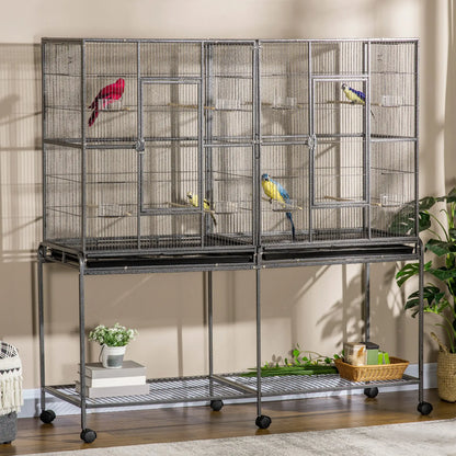 64" Extra Large Bird Cage, Rolling Metal Parrot Cage, 62.8" x 18.9" x 64.2" Bird Cages at Gallery Canada