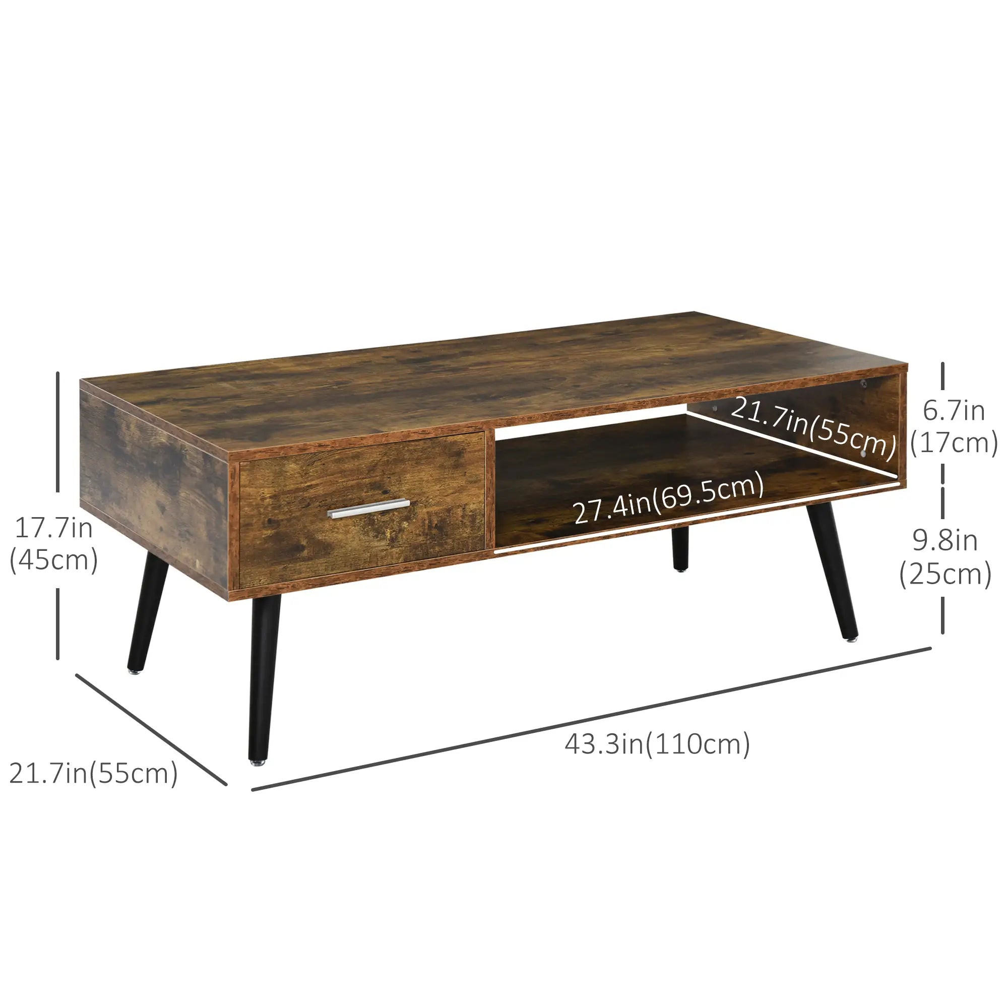 Retro Coffee Table with Storage, Vintage Wooden Side Table, Rustic Brown, Brown Coffee Tables at Gallery Canada