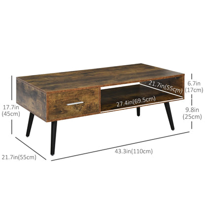 Retro Coffee Table with Storage, Vintage Wooden Side Table, Rustic Brown, Brown Coffee Tables at Gallery Canada