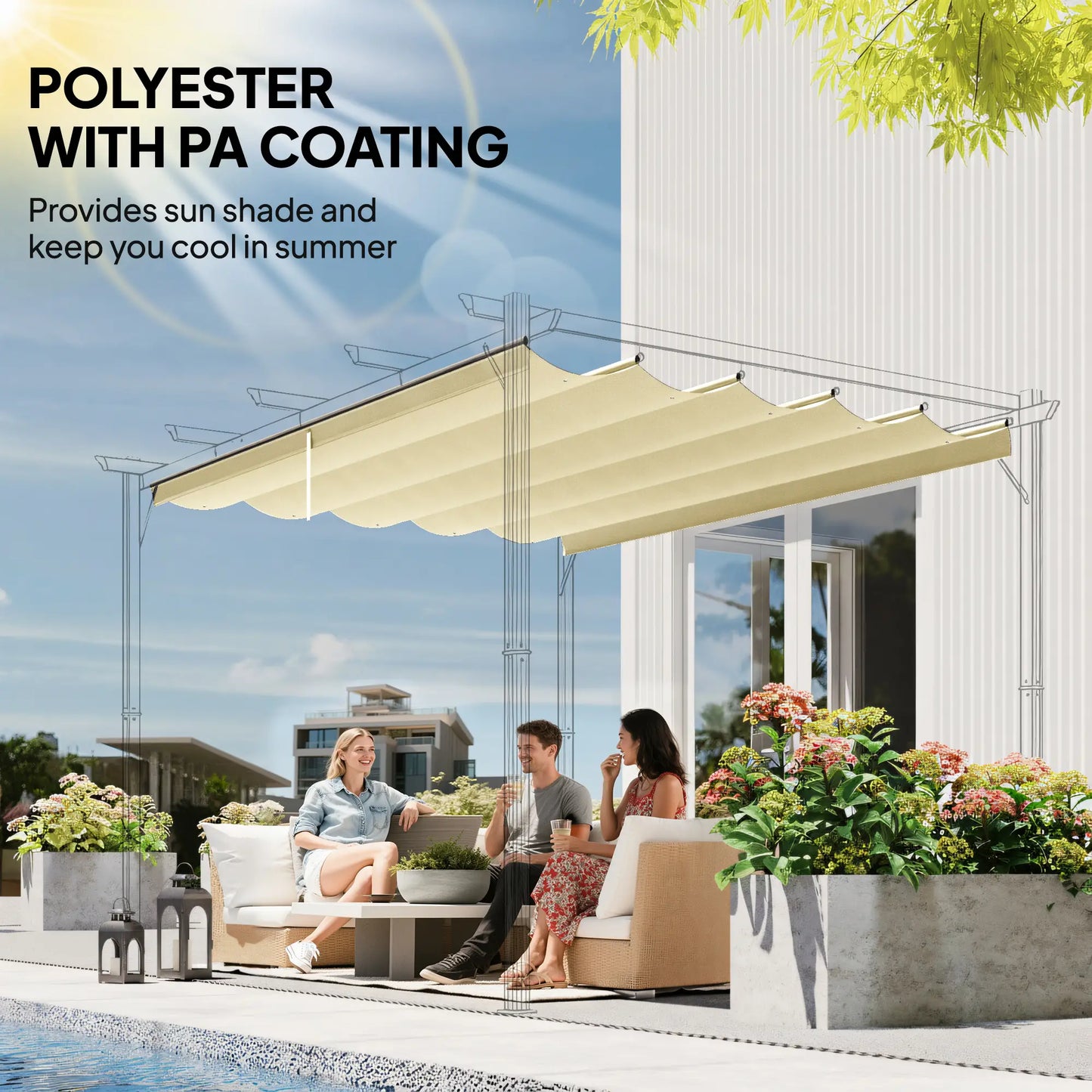 Retractable Pergola Canopy, 10' x 10', Cream White Gazebo Canopy Replacement at Gallery Canada