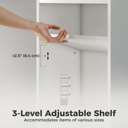 7-Tier Bookcase, Display Shelf with Cabinet, White