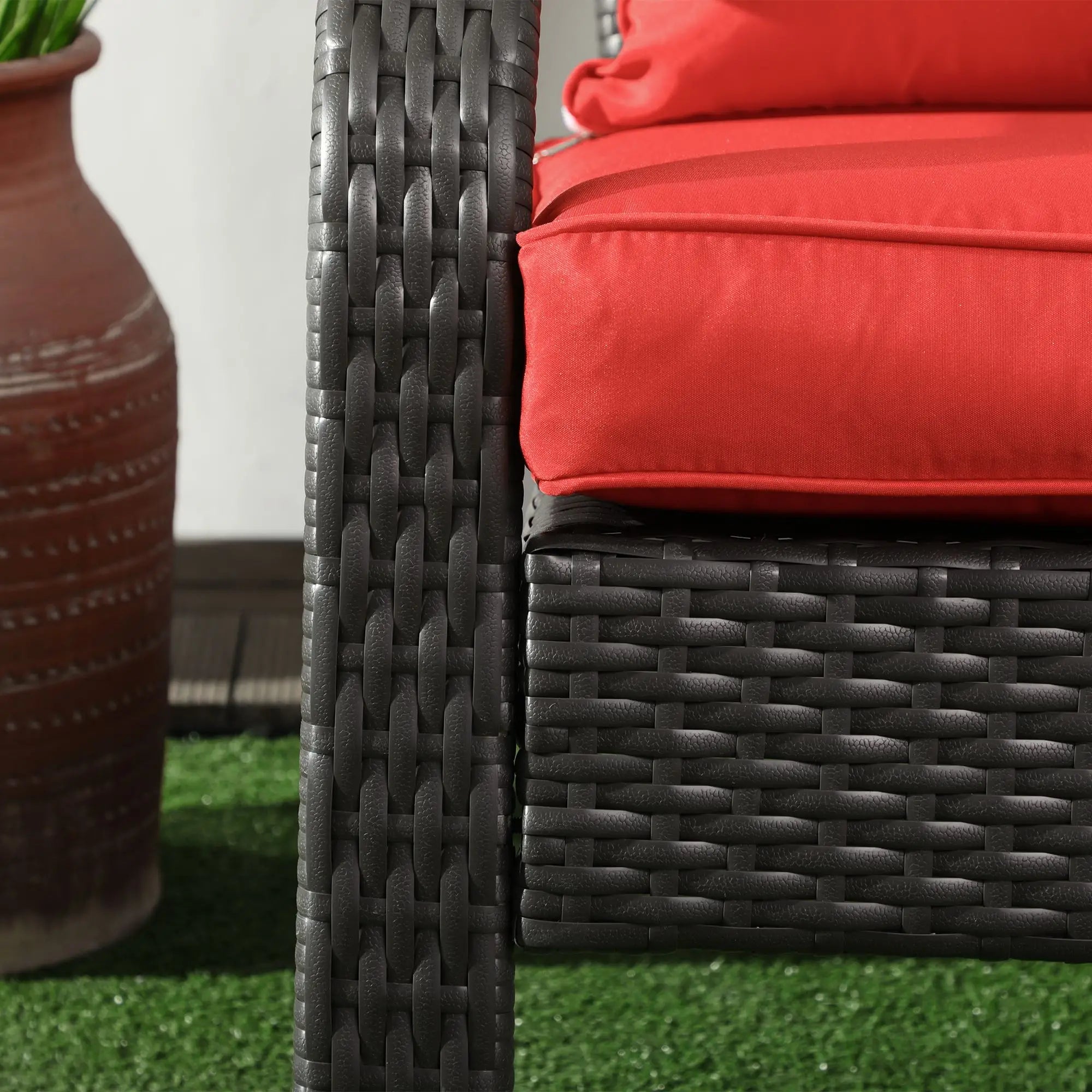 Wicker Adirondack Chair, Outdoor Rattan with Cushions, Red Patio Chairs at Gallery Canada