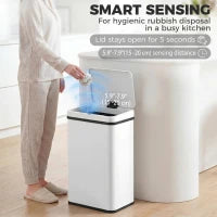 40 L Poubelle Automatique, Couvercle à Fermeture Douce, Acier Inoxydable, Blanc