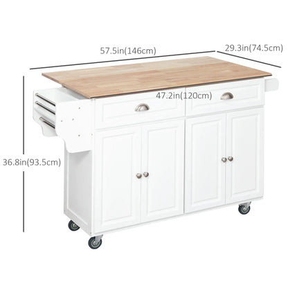 Kitchen Island with Storage, Drop Leaf, Rubber Wood Top, Adjustable Shelves, White Kitchen Islands & Kitchen Carts at Gallery Canada