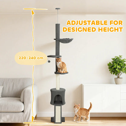87"-94.5" Floor to Ceiling Cat Tree with Sisal Scratching Post, Condo, Hammock, Ramp, Perches, Dark Grey Floor to Ceiling Cat Trees at Gallery Canada