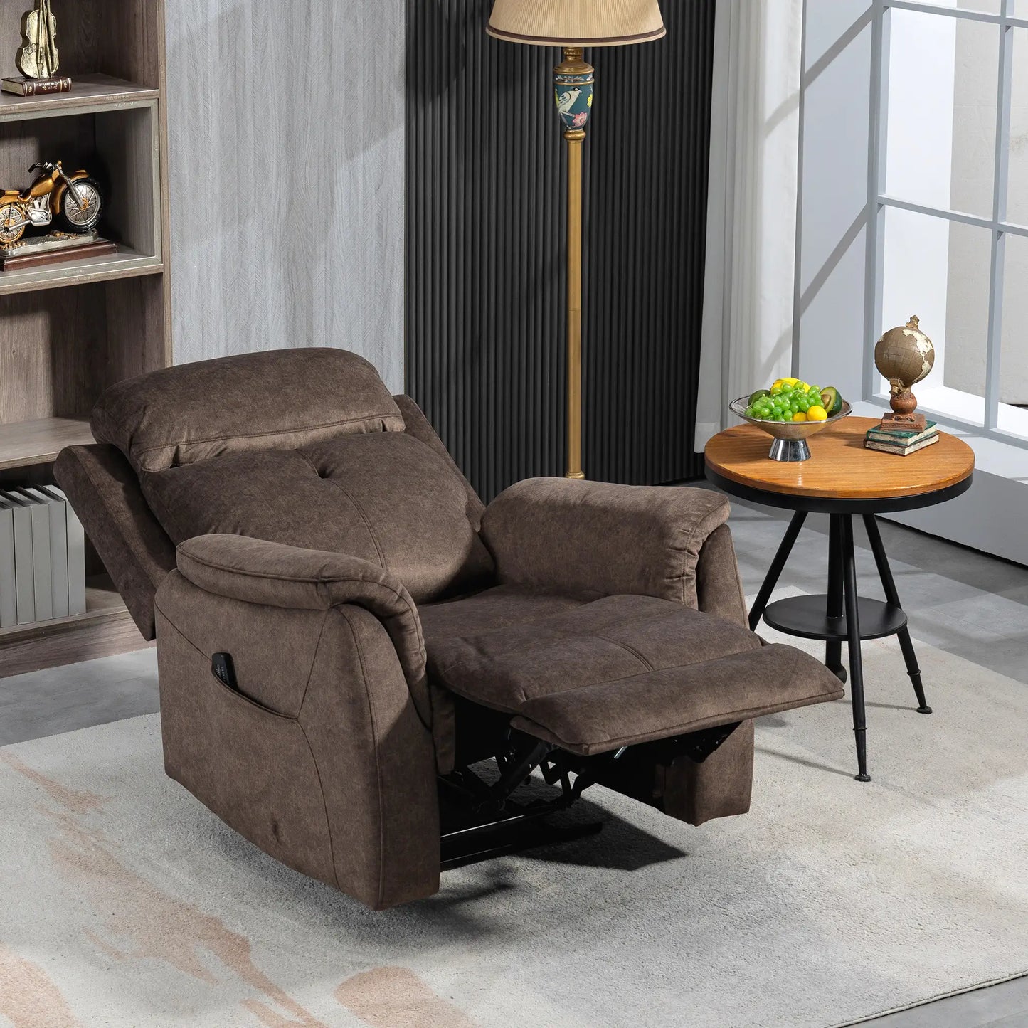 Manual Recliner Chair with Vibration Massage, Reclining Chair for Living Room with Side Pockets, Brown Single Sofas at Gallery Canada