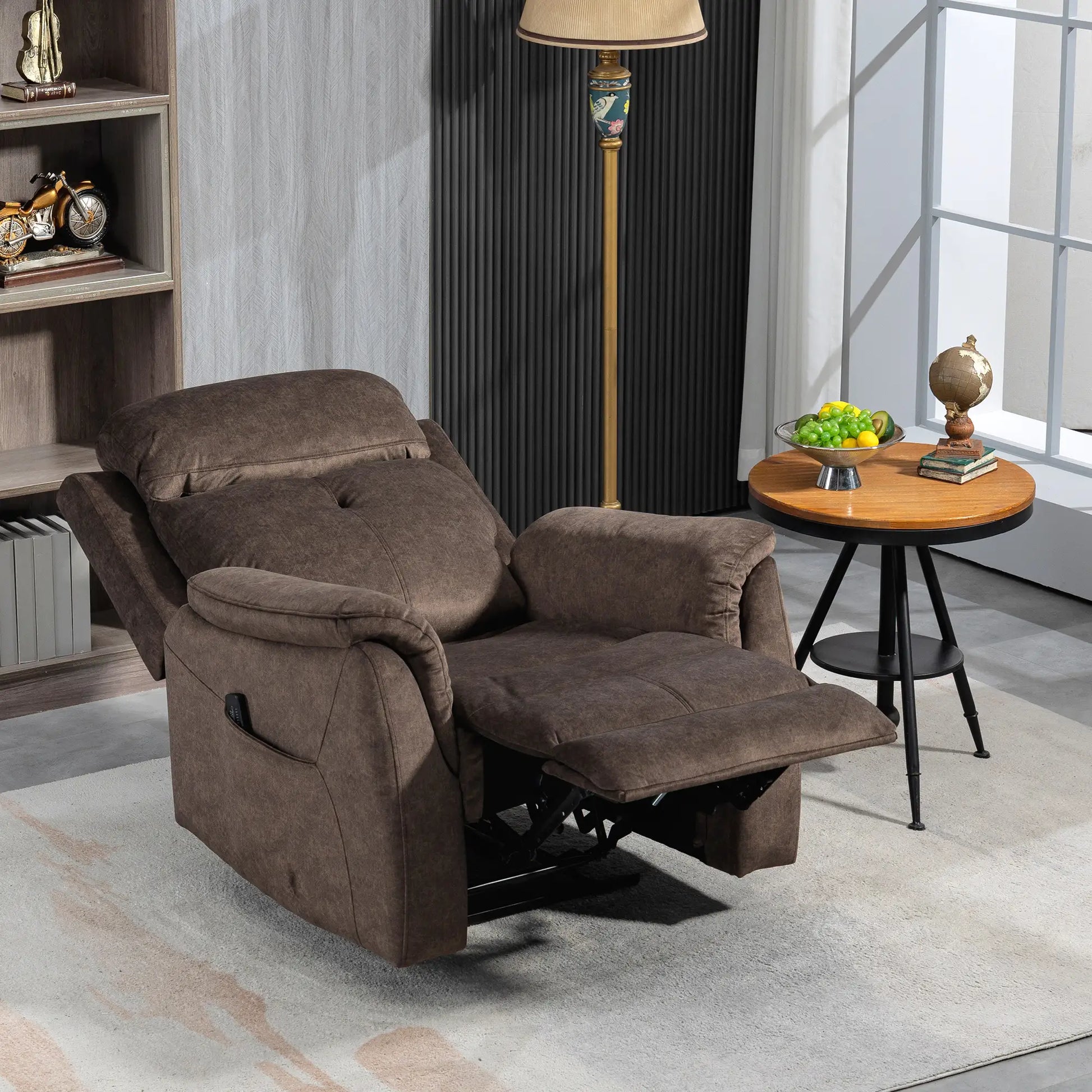 Manual Recliner Chair with Vibration Massage, Reclining Chair for Living Room with Side Pockets, Brown Single Sofas at Gallery Canada