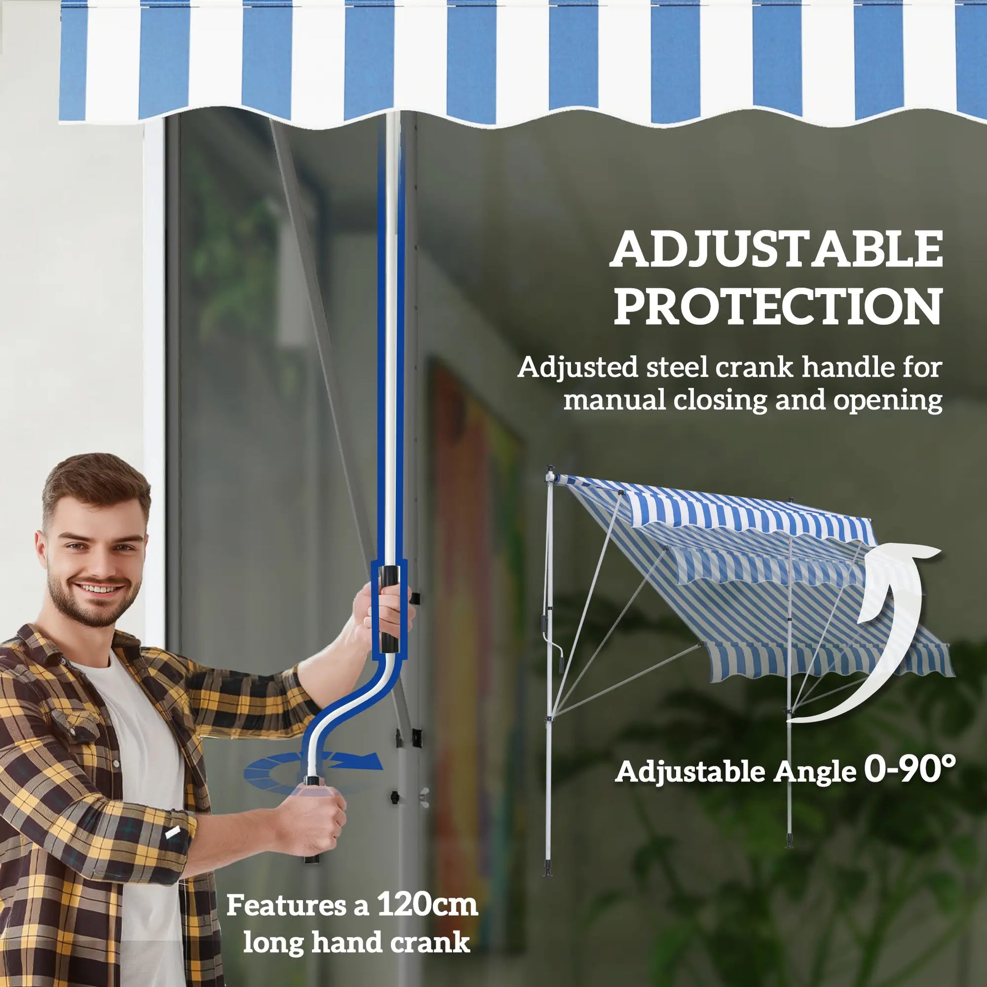 6.6'x5' Manual Retractable Patio Awning, Sun Shade, Water Resistant, Blue Door Awnings at Gallery Canada