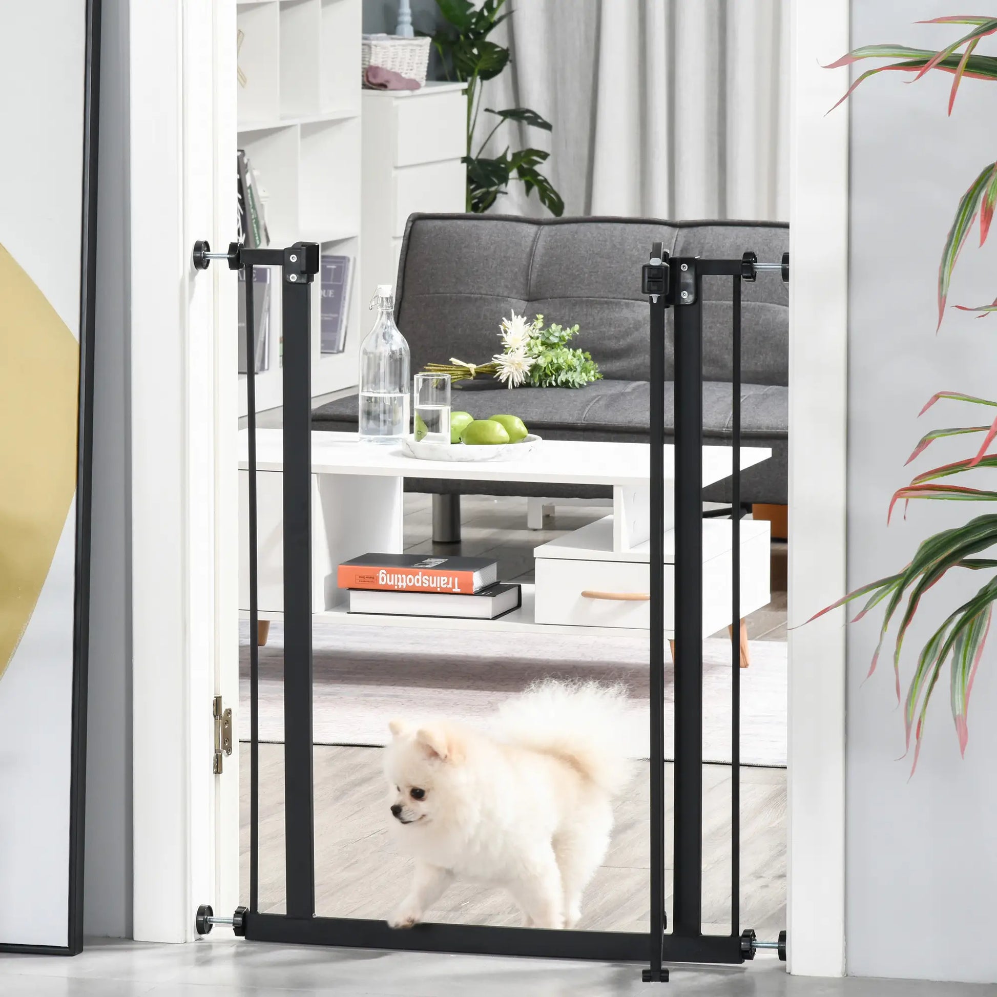 Extra Tall Dog Gate with Door, Pressure Fit, Auto Close, 29-32", Black Houses, Kennels & Pens at Gallery Canada