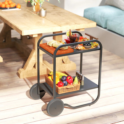 Outdoor Grill Cart With Storage, 2-Tier Bar Cart On Wheels, Steel Frame, Black Outdoor Grill Carts at Gallery Canada