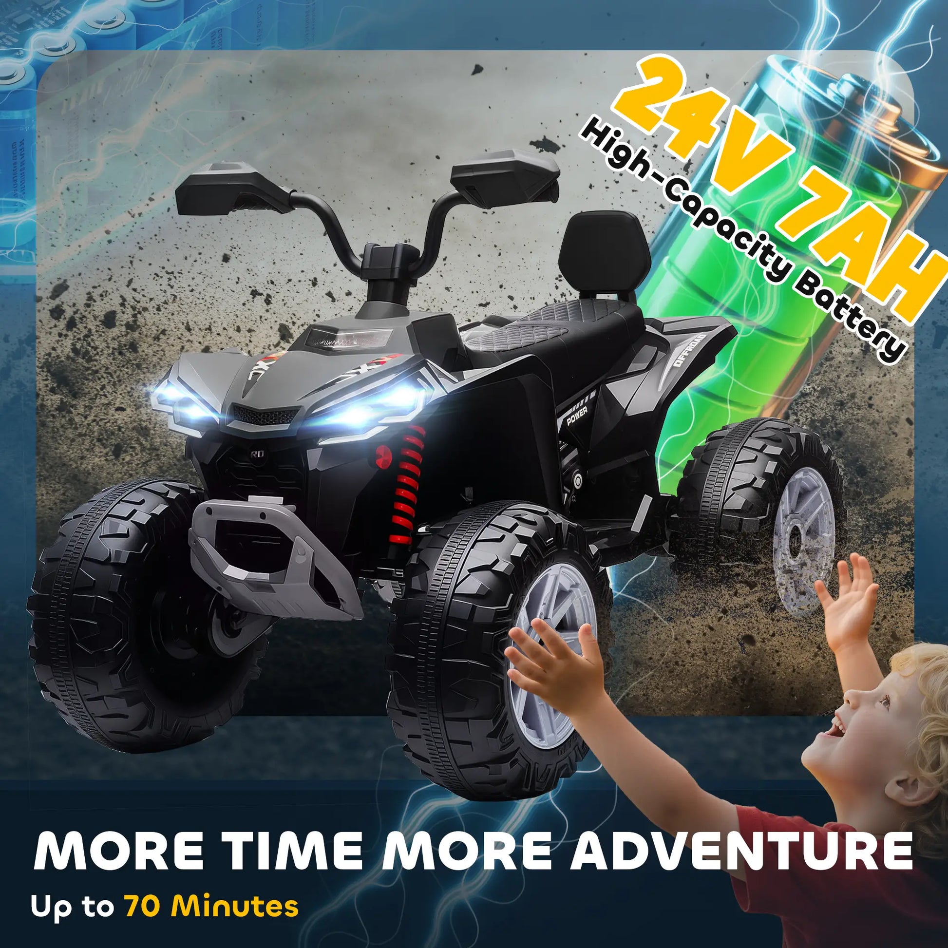 2-Seater All-Terrain 4 Wheeler, 24V Kids ATV, Electric Quad Car, Black Electric Toy Cars at Gallery Canada