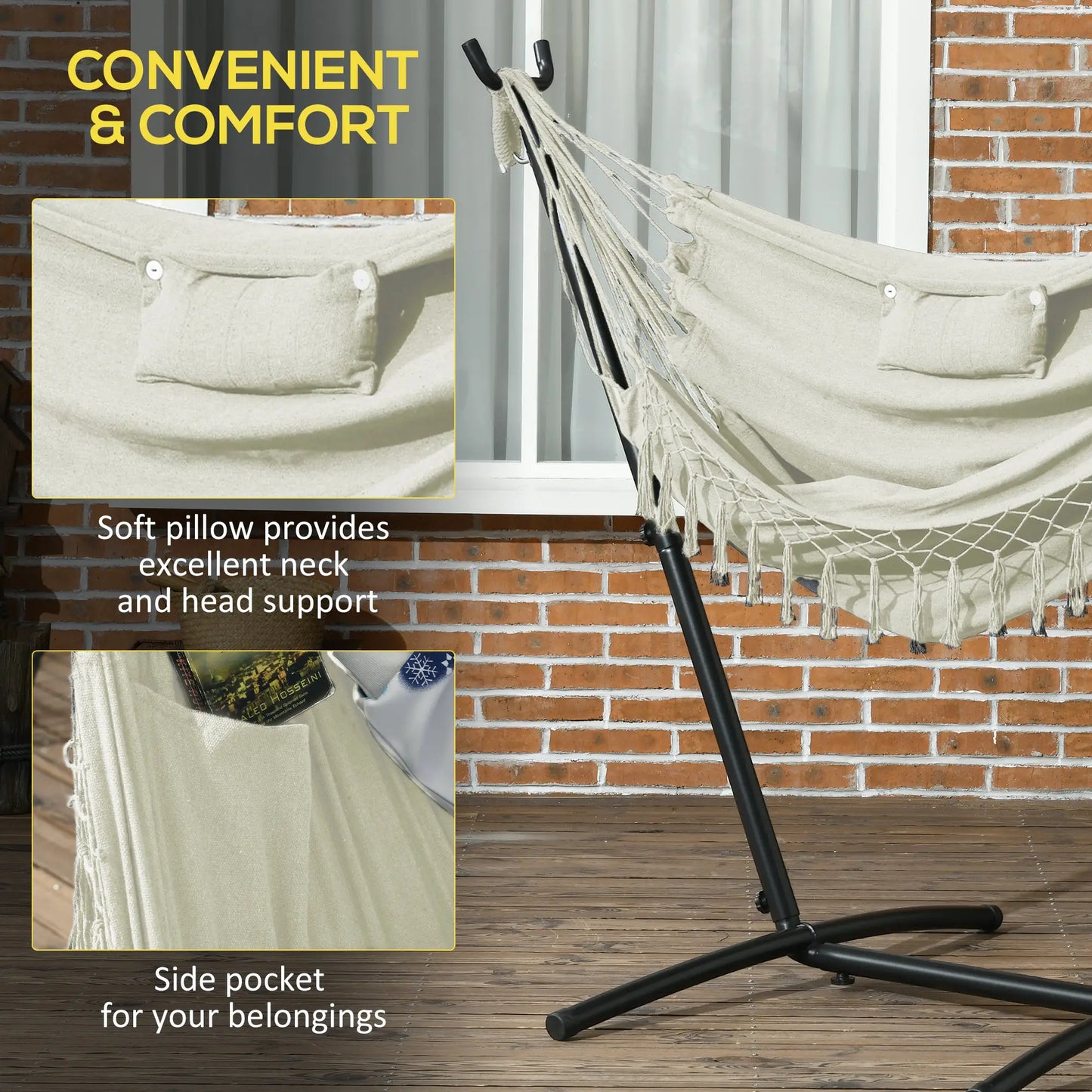 Patio Hammock Chair With Stand, Outdoor Swing, Cream Patio Swings with Stand at Gallery Canada