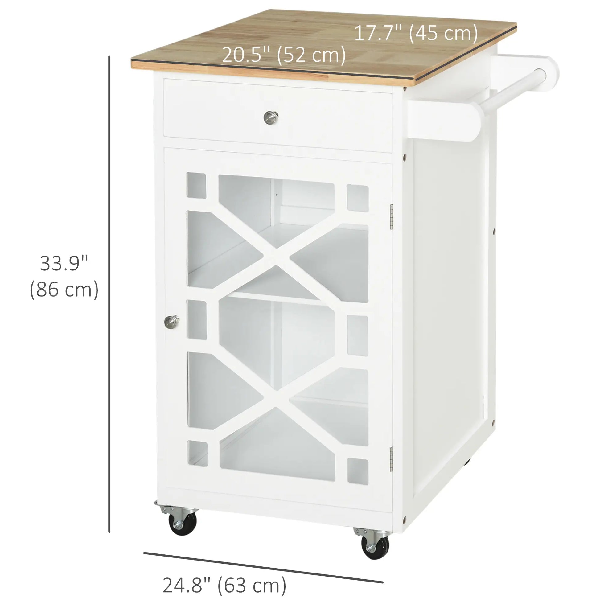 Kitchen Cart on Wheels, Adjustable Shelf, Towel Rack, White Kitchen Islands & Kitchen Carts at Gallery Canada