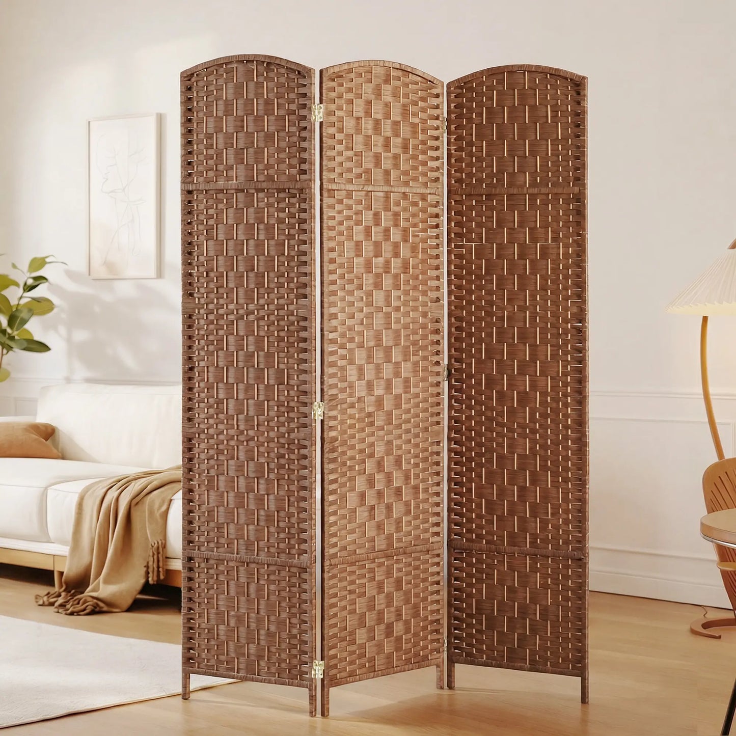 6ft Folding Room Divider, 3 Panel Wooden Frame, Natural Room Dividers at Gallery Canada