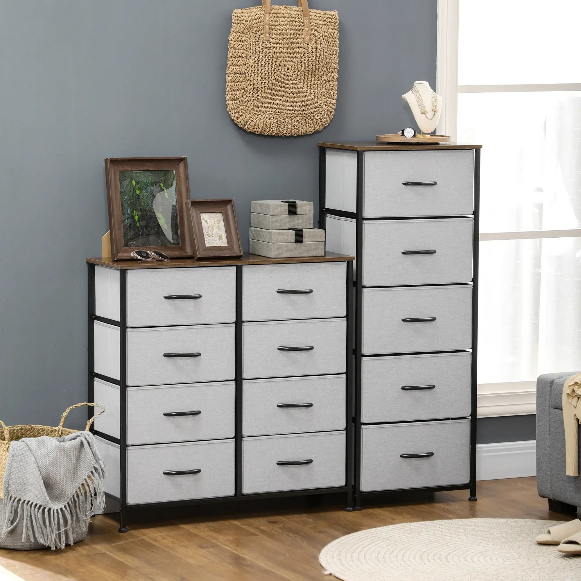 8 Drawer Dresser, Fabric Chest, Steel Frame, Wood Grain Top, Grey Storage Cabinets at Gallery Canada