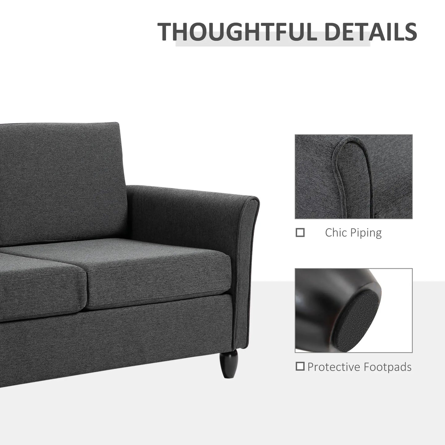 2-Seat Sofa with Armrests, Wood Legs, Dark Grey 2-Seater Sofas at Gallery Canada