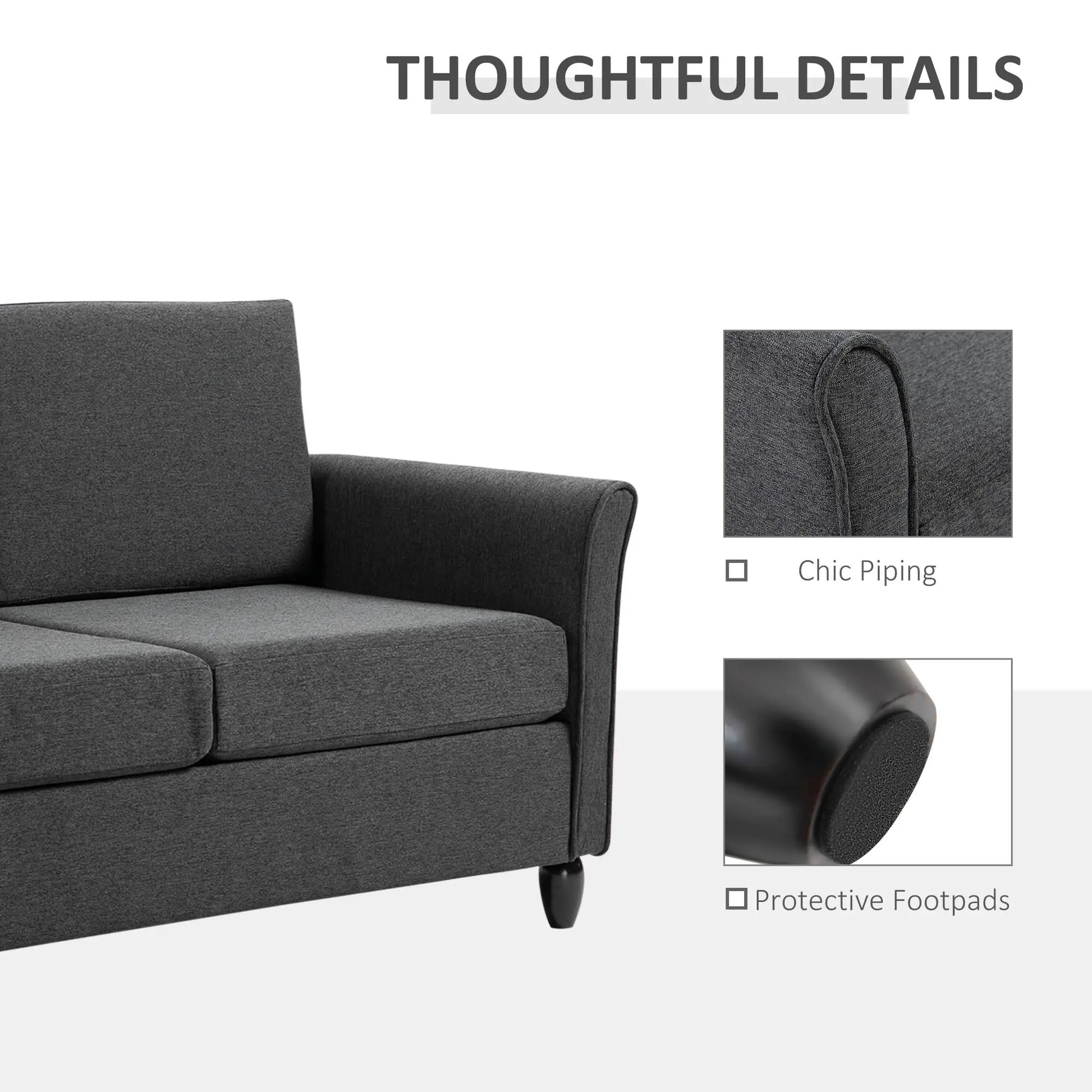 2-Seat Sofa with Armrests, Wood Legs, Dark Grey 2-Seater Sofas at Gallery Canada