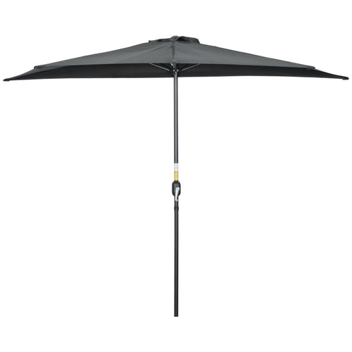 9.8ft Half Umbrella, Semi Round Patio Parasol, Crank Handle, Top Vent, Black