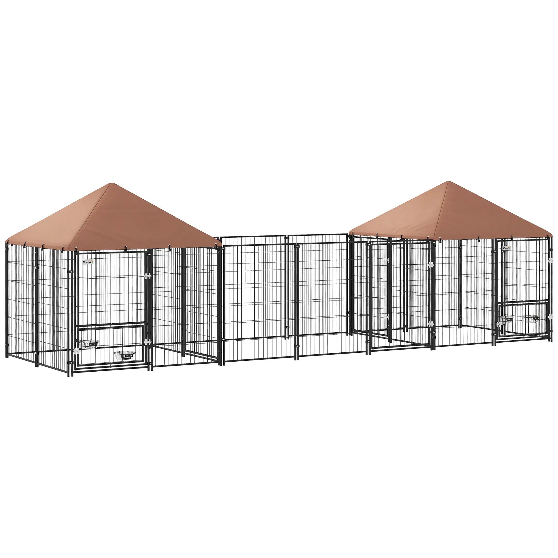 Outdoor Dog Kennel, 2 Rooms, Adjustable Bowls, Waterproof Cover, 16.2' x 4.7' x 5.1' Houses, Kennels & Pens at Gallery Canada