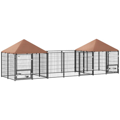 Outdoor Dog Kennel, 2 Rooms, Adjustable Bowls, Waterproof Cover, 16.2' x 4.7' x 5.1' Houses, Kennels & Pens at Gallery Canada