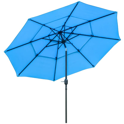 9FT 3 Tiers Patio Umbrella, Crank Push Button Tilt, Sky Blue Sun Umbrellas at Gallery Canada