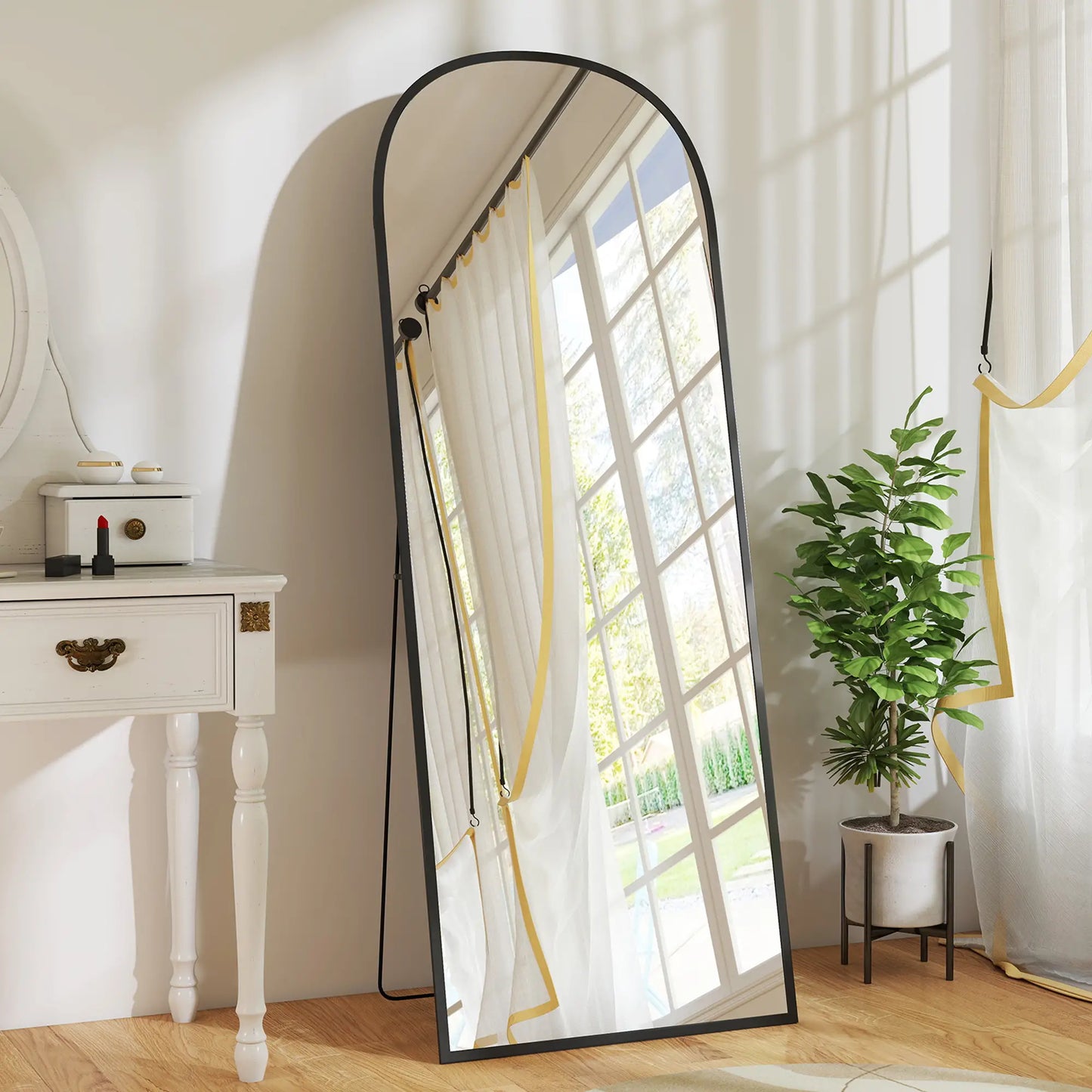 Arched Standing Mirror, 64" x 24", Full Length Mirror, Black