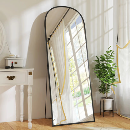 Arched Standing Mirror, 64" x 24", Full Length Mirror, Black
