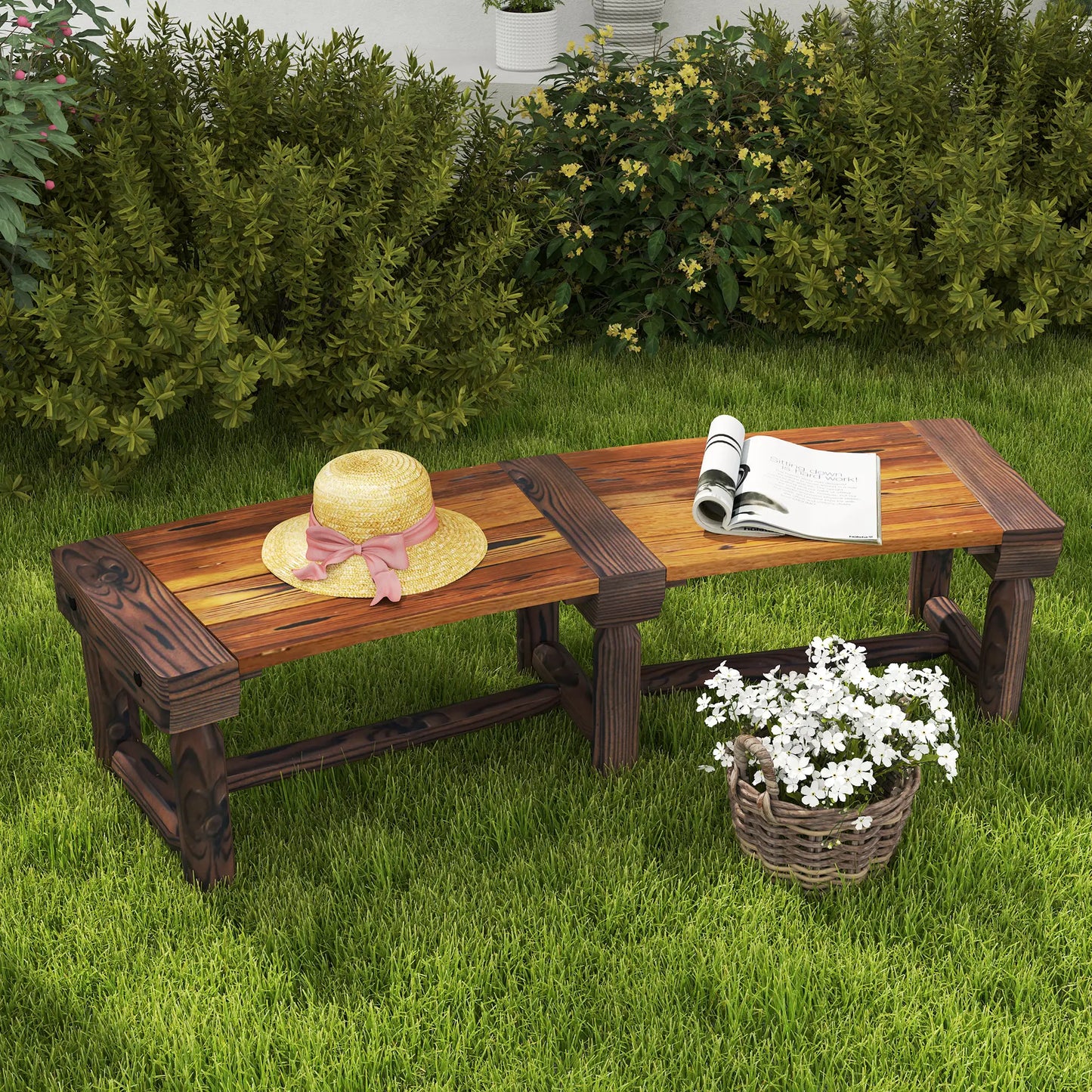Wooden Outdoor Tree Bench, Slatted Seat, 60in, Brown Outdoor Benches at Gallery Canada