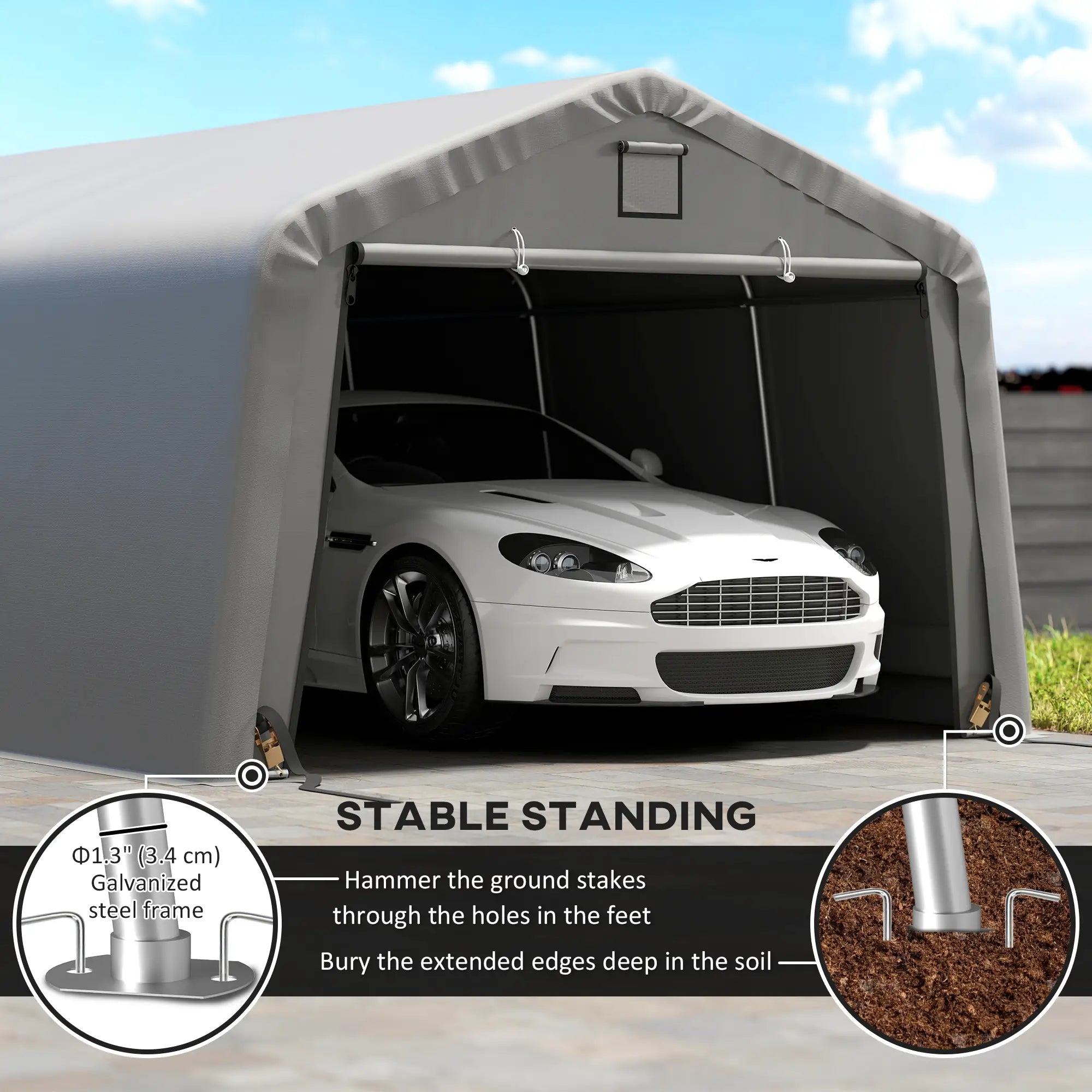 12' x 20' Portable Garage, Heavy Duty Carport Canopy, Light Grey Car Shelters at Gallery Canada