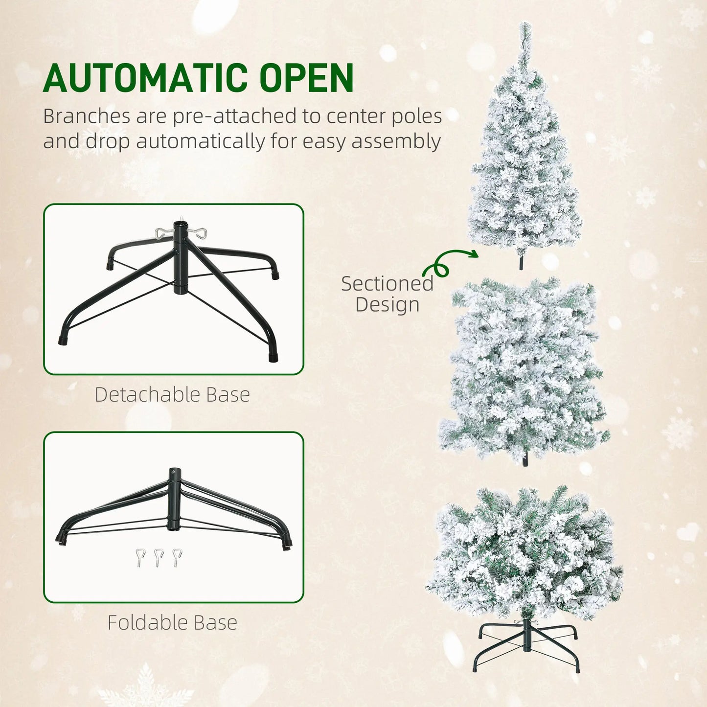 6ft Prelit Snow Flocked Pencil Christmas Tree, Warm White LED, Green Pre Lit Christmas Trees at Gallery Canada