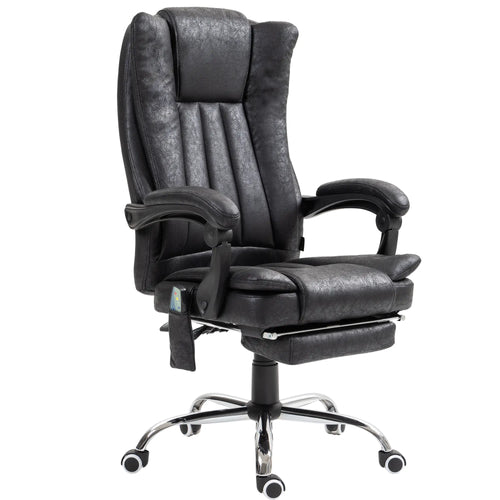 Office Chair, 6-Point Vibration Massage, Micro Fiber Recliner, Retractable Footrest, Black