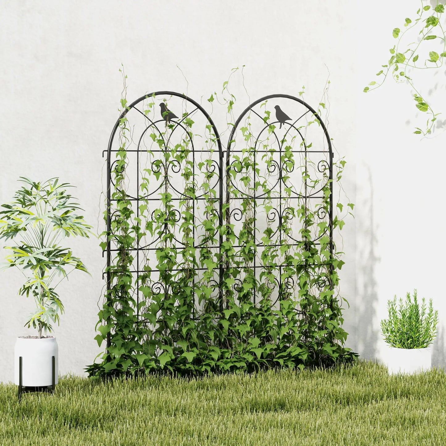 Metal Garden Trellis Set, Bird Design, 19.7" W x 47.2" H, Black Plant Stands at Gallery Canada