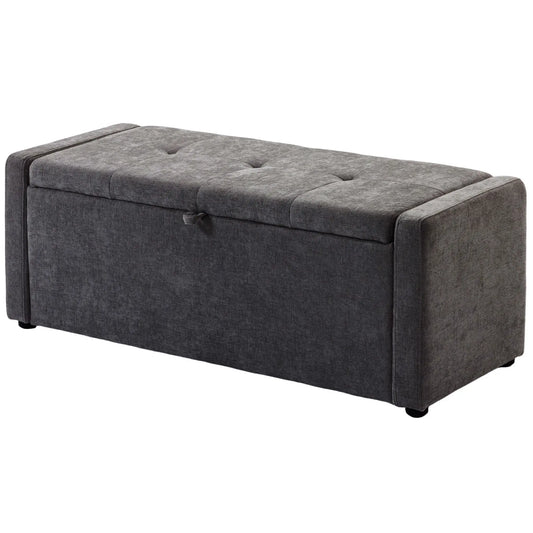 Storage Ottoman Bench, Linen Fabric, Wide Padded Seat, Dark Grey Storage Ottomans & Benches Dark Grey at Gallery Canada