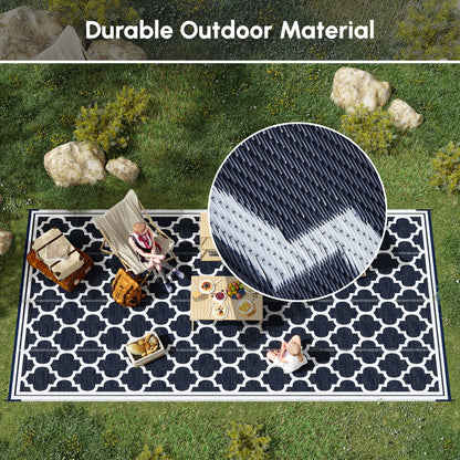 Reversible Outdoor RV Rug, 9' x 18', White, Patio Mat, Dark Blue Outdoor Reversible Rugs at Gallery Canada