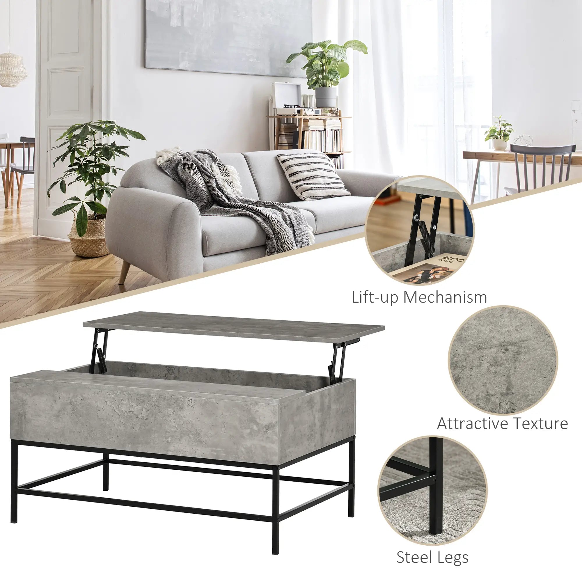 Lift Top Coffee Table, Hidden Storage, Living Room, Grey Coffee Tables at Gallery Canada