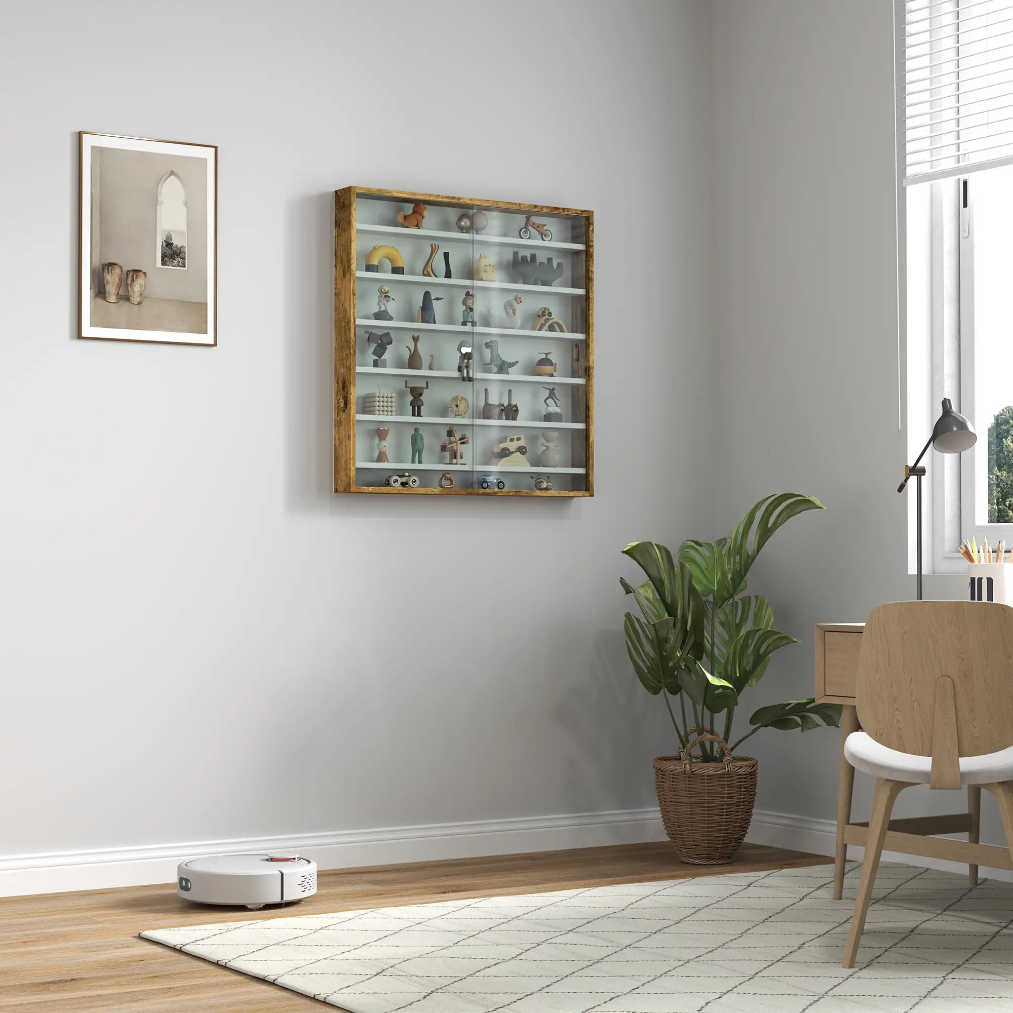 7-Tier Glass Curio Cabinet, 2 Glass Doors, 6 Adjustable Shelves, Rustic Brown Display Bookshelves at Gallery Canada
