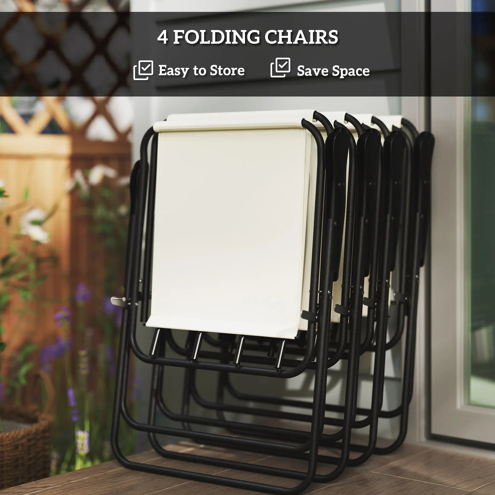 6 Piece Patio Dining Set, Glass Table, Folding Chairs, Cream White Outdoor Dining Sets at Gallery Canada