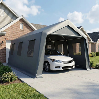 20 x 13 ft Portable Garage, Steel Frame, PE Canopy, Dark Grey Car Shelters at Gallery Canada