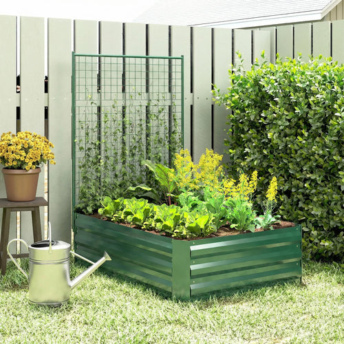 Galvanized Raised Garden Bed With Trellis, Outdoor Planter Box, Green