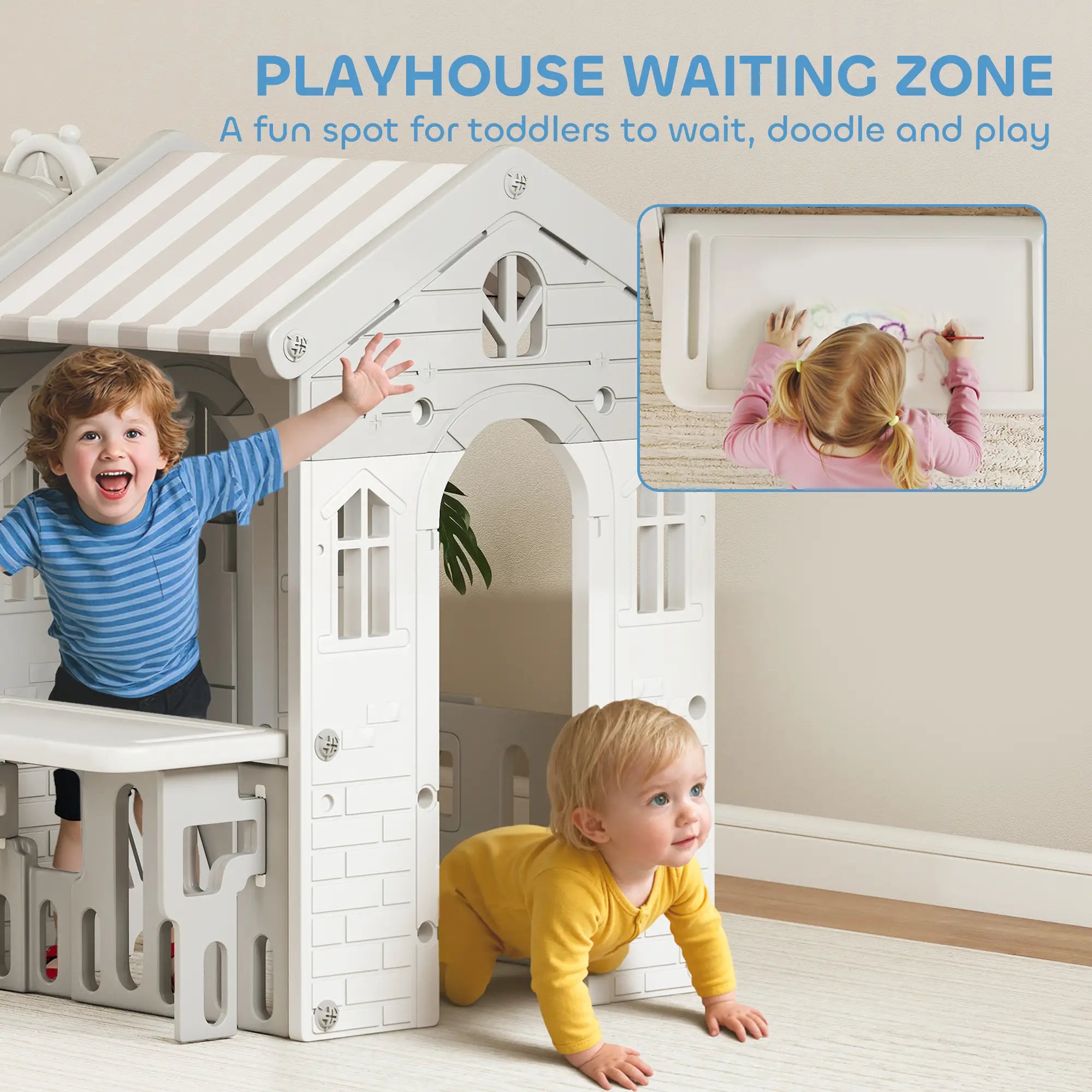 7-in-1 Toddler Slide Climber Playset with Playhouse, Basketball Hoop, Grey Gym Sets & Swings at Gallery Canada