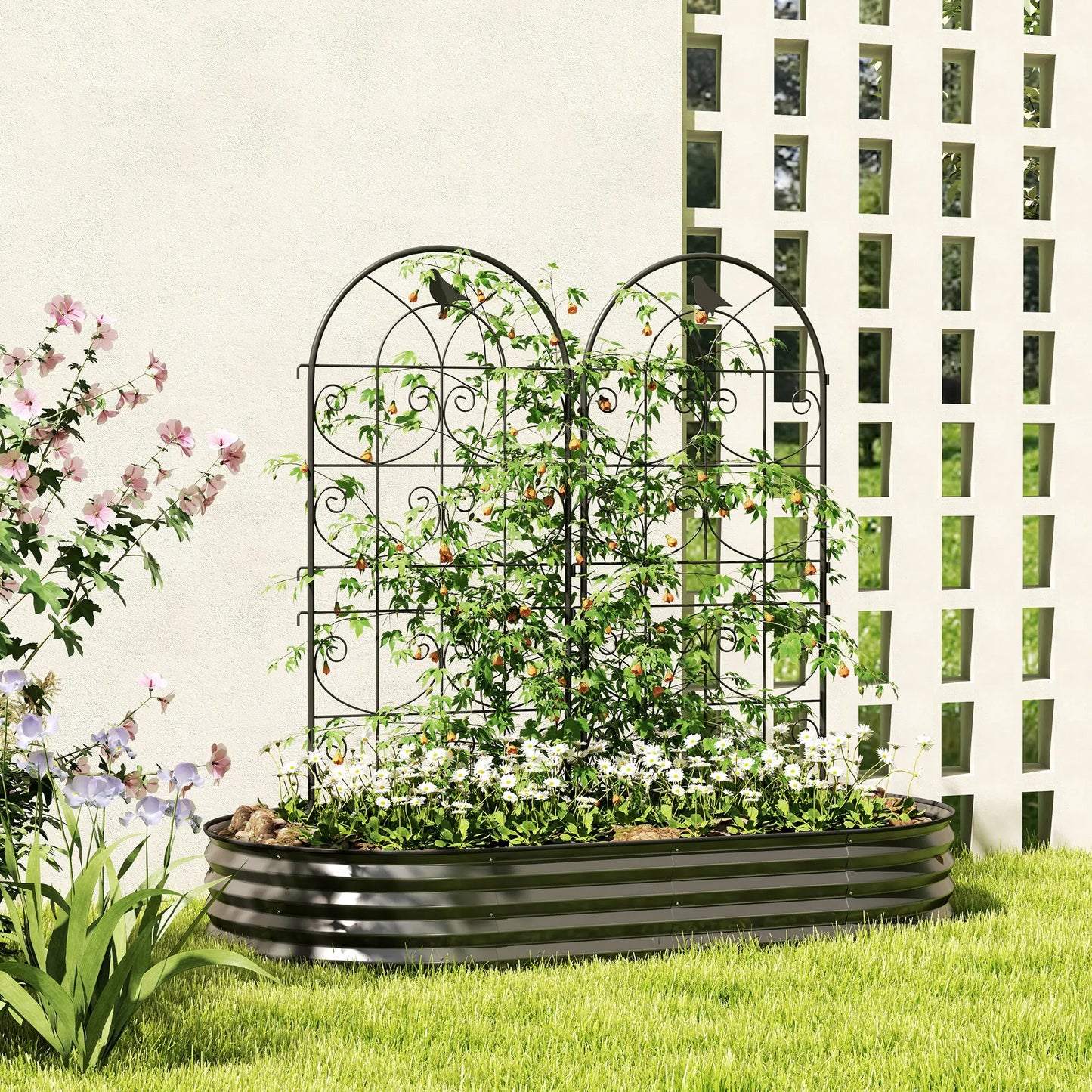 Metal Garden Trellis Set, Bird Design, 19.7" W x 47.2" H, Black Plant Stands at Gallery Canada