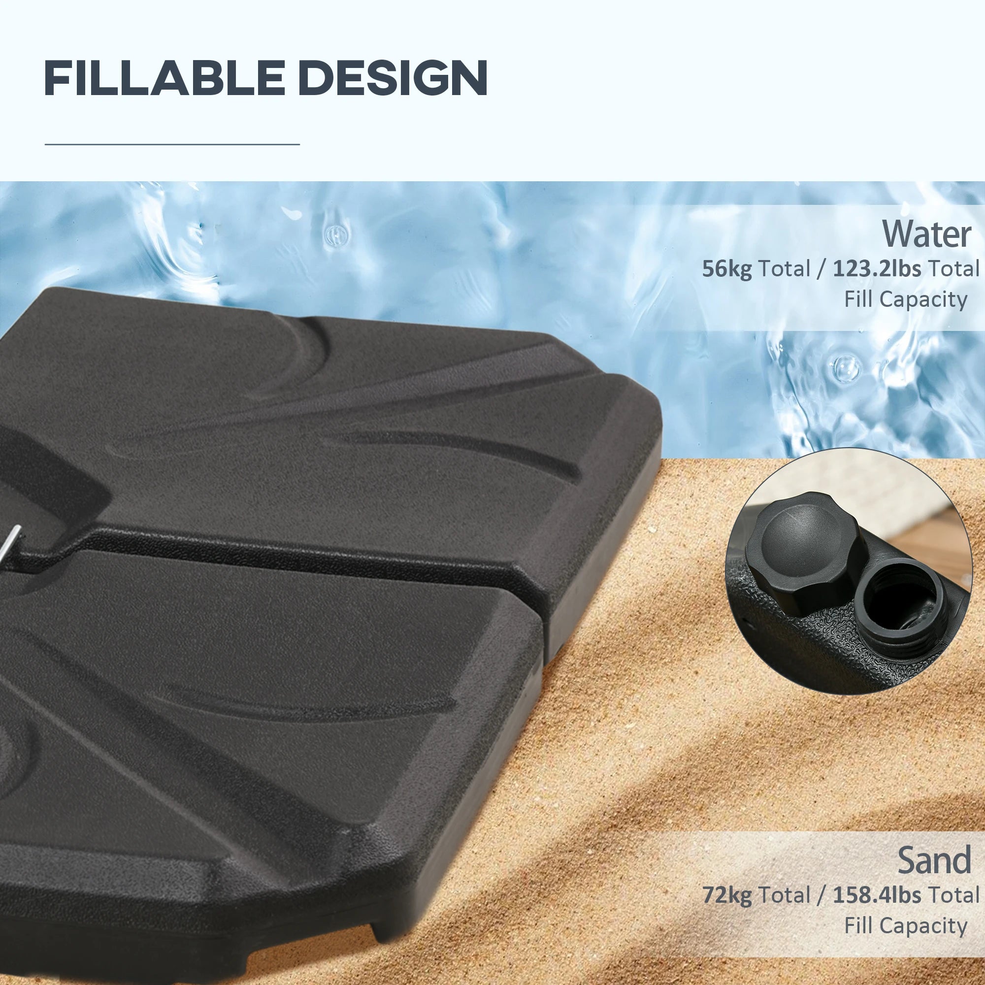 4 Piece Cantilever Umbrella Base, 123 lb Water or 158 lb Sand, Black Umbrella Bases at Gallery Canada