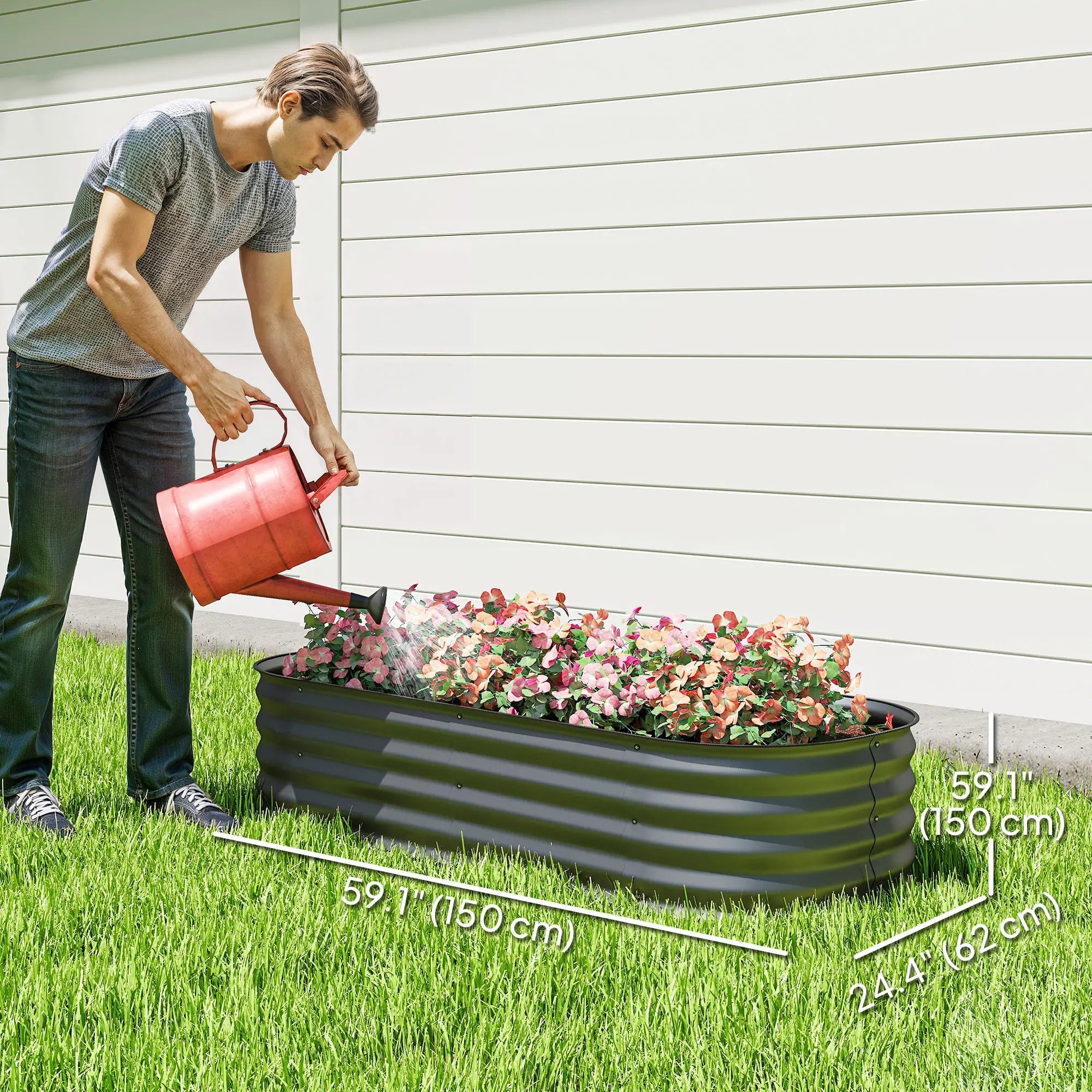4.9 x 2 x 1ft Galvanized Raised Garden Bed, Metal Planter Box, Dark Grey Raised Garden Beds at Gallery Canada