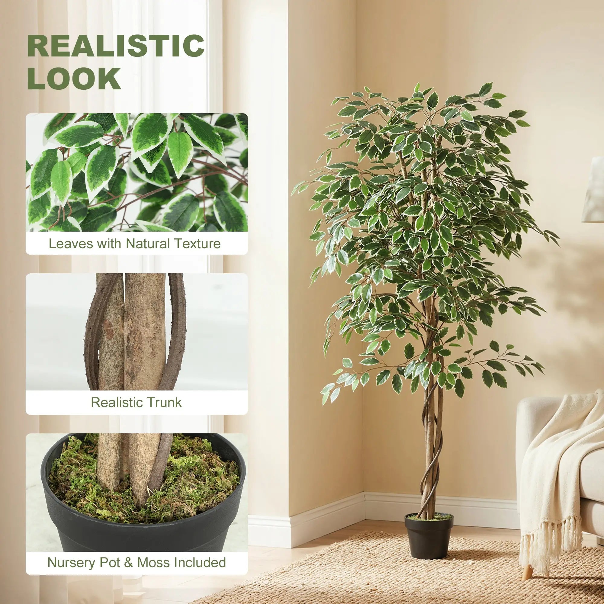 5.3 FT Artificial Ficus Tree With Pot, Indoor Home Office Decor Artificial Trees at Gallery Canada