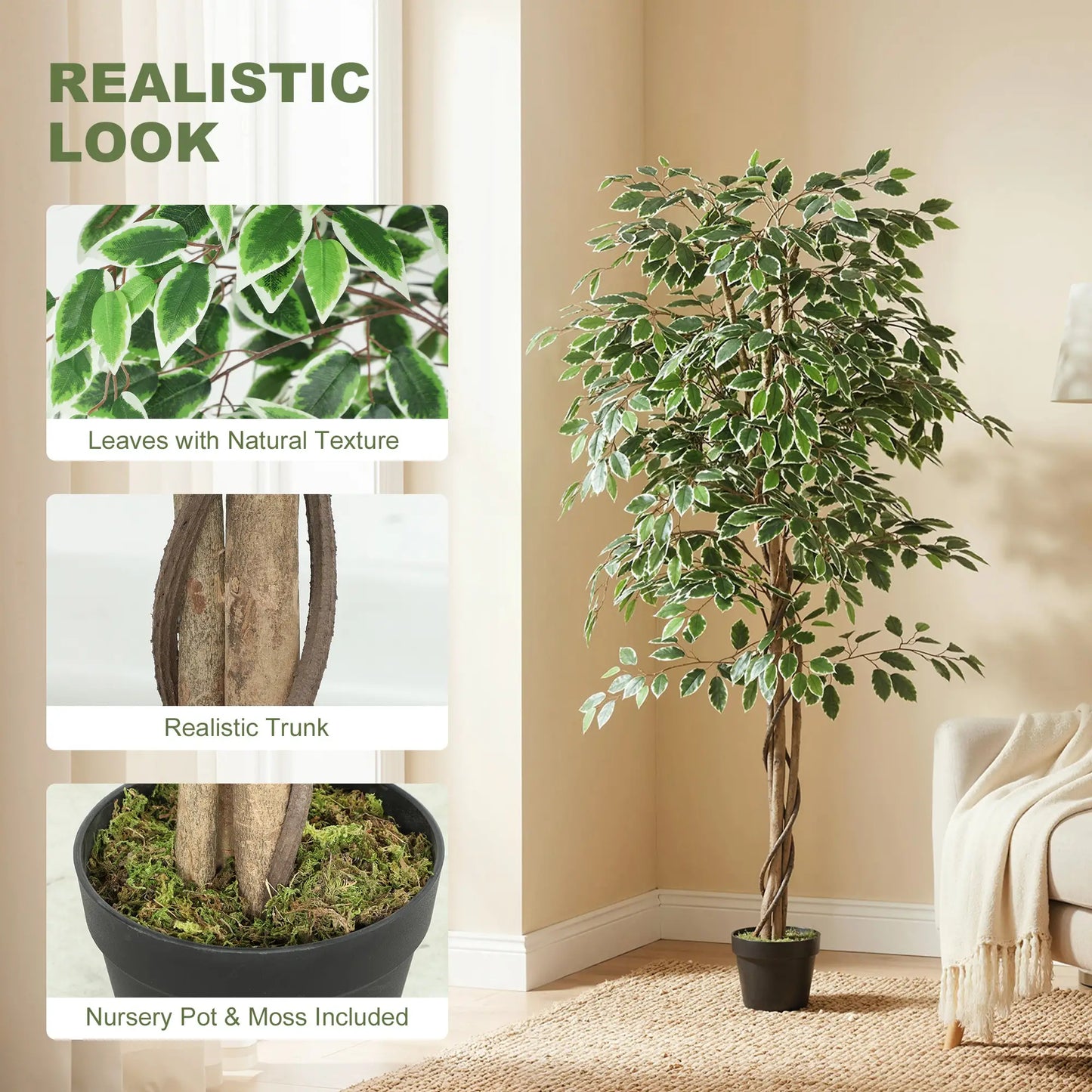 5.3 FT Artificial Ficus Tree With Pot, Indoor Home Office Decor Artificial Trees at Gallery Canada