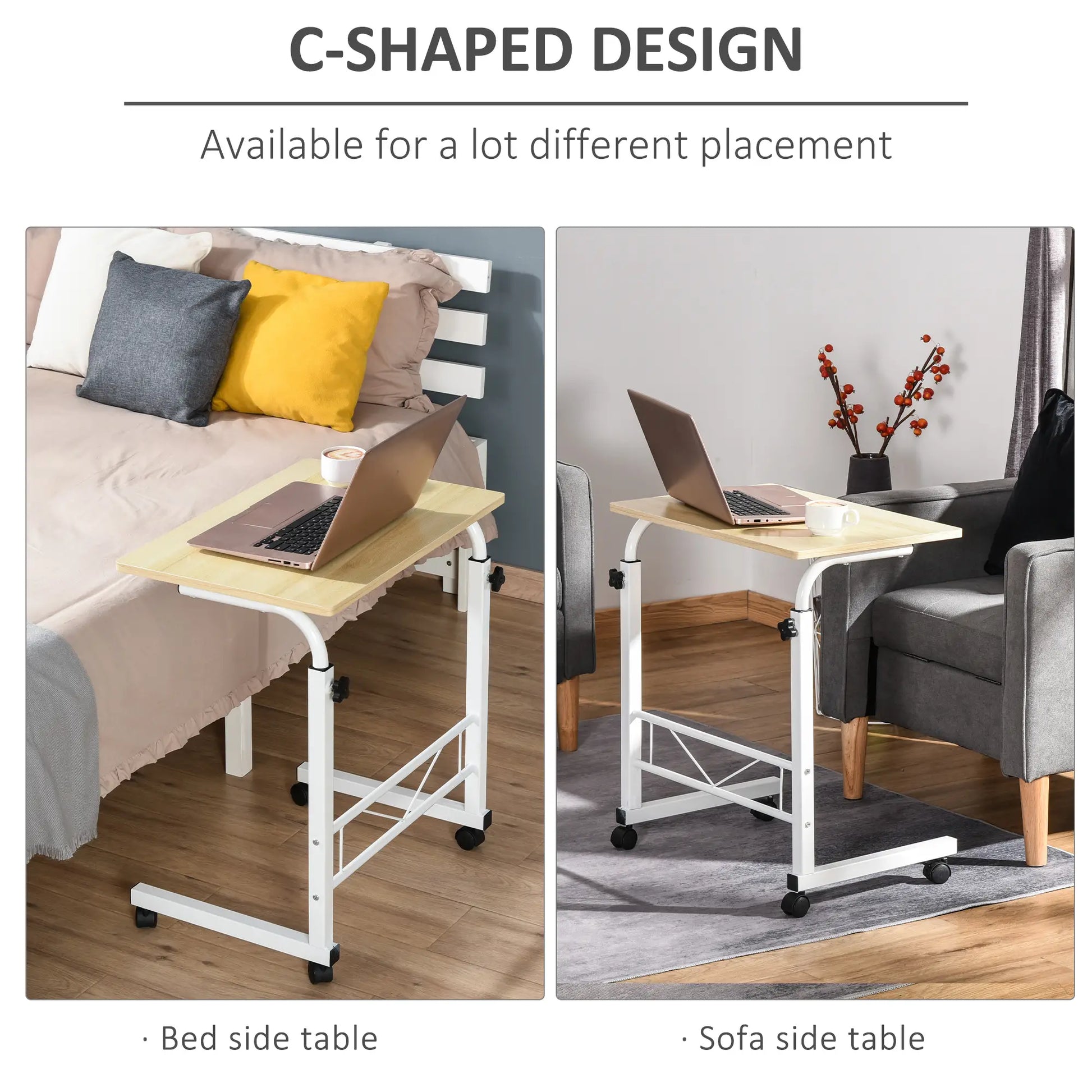 Adjustable Height Mobile Standing Desk, 23.5 Inch, Natural Wood Side Tables at Gallery Canada