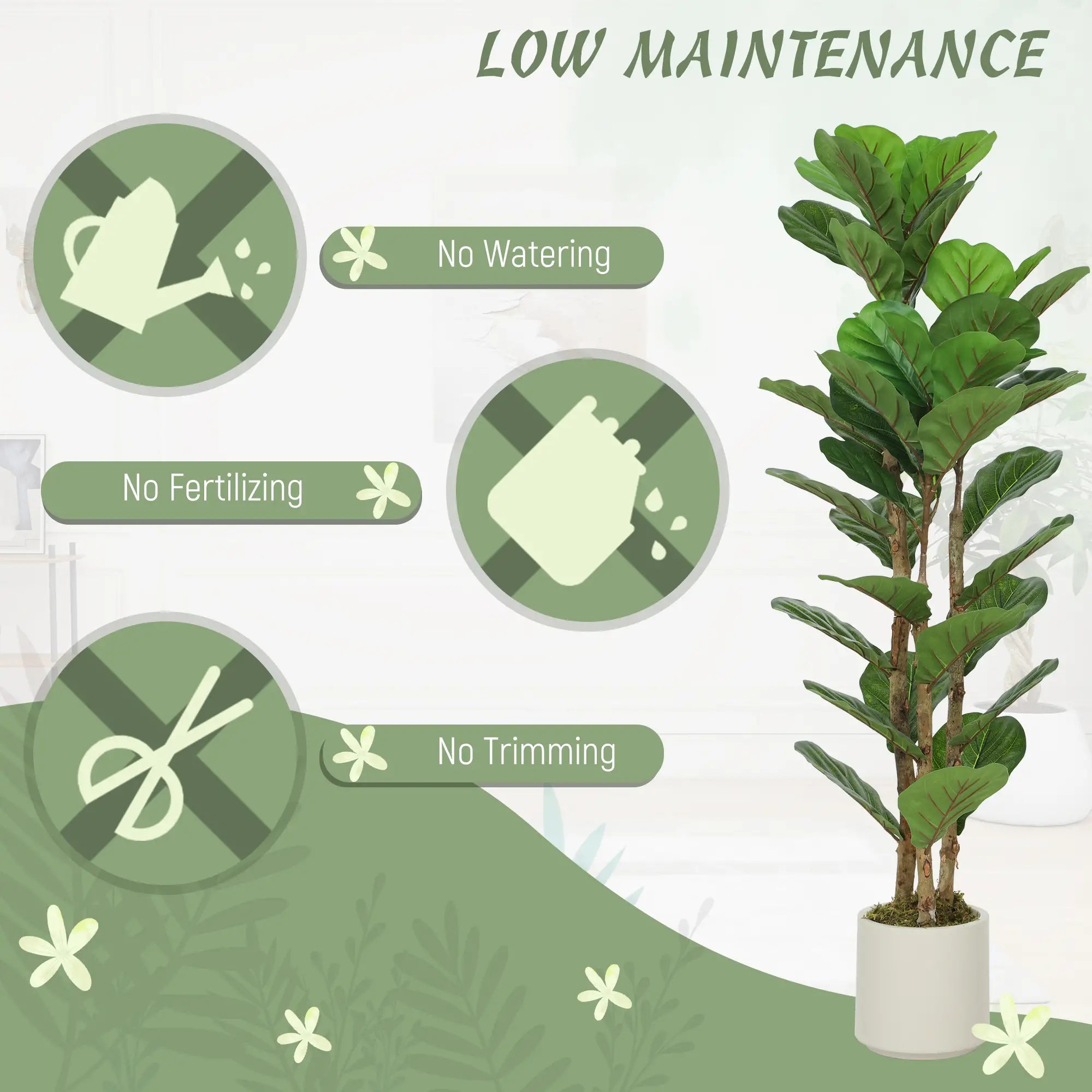 4FT Artificial Fiddle Leaf Fig Tree Set Of 2, Fake Potted Tree With Solid Wood Trunks, Green Artificial Trees at Gallery Canada