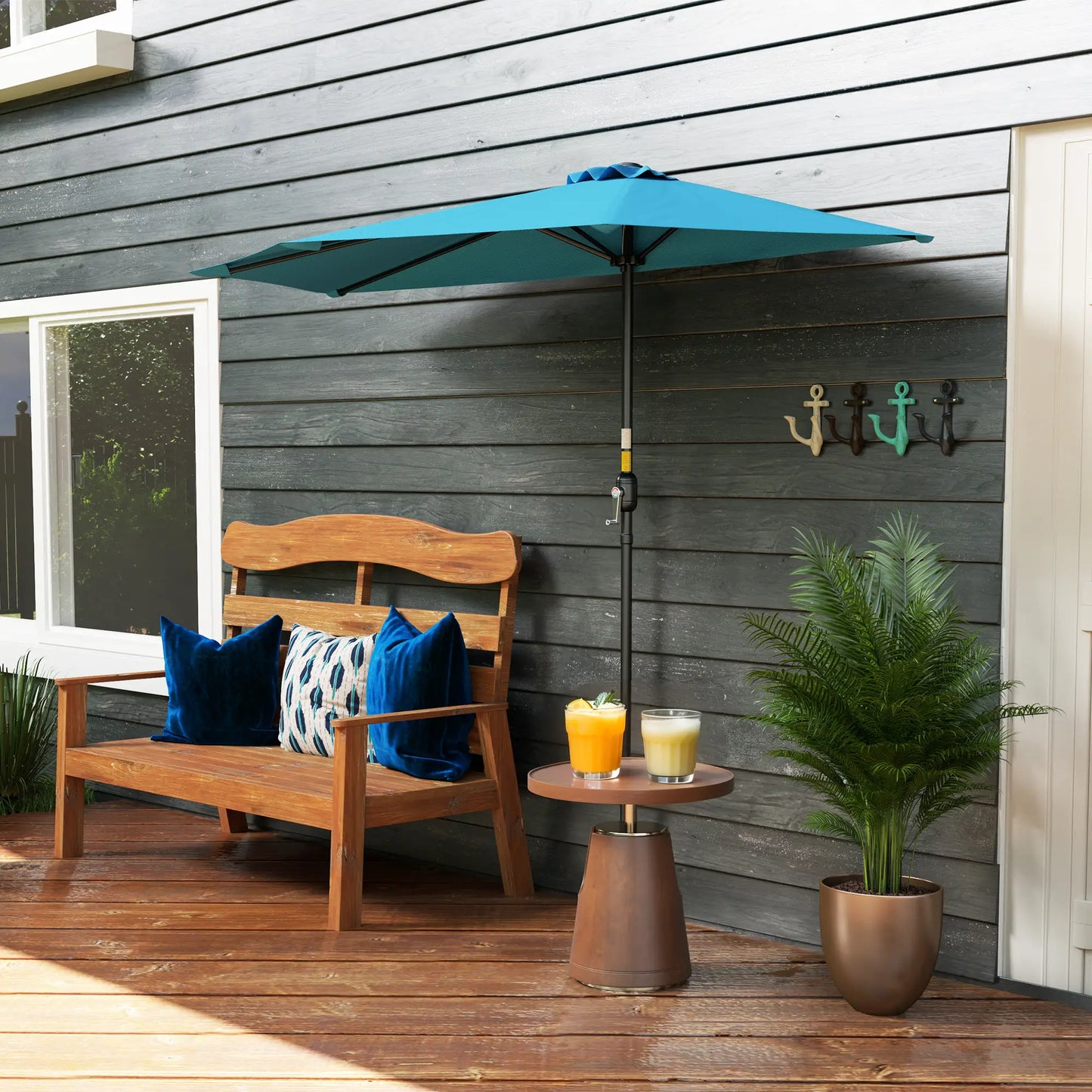 9ft Half Round Umbrella, 5 Ribs, Patio Garden Sun Shade, Light Blue Half Round Umbrellas at Gallery Canada